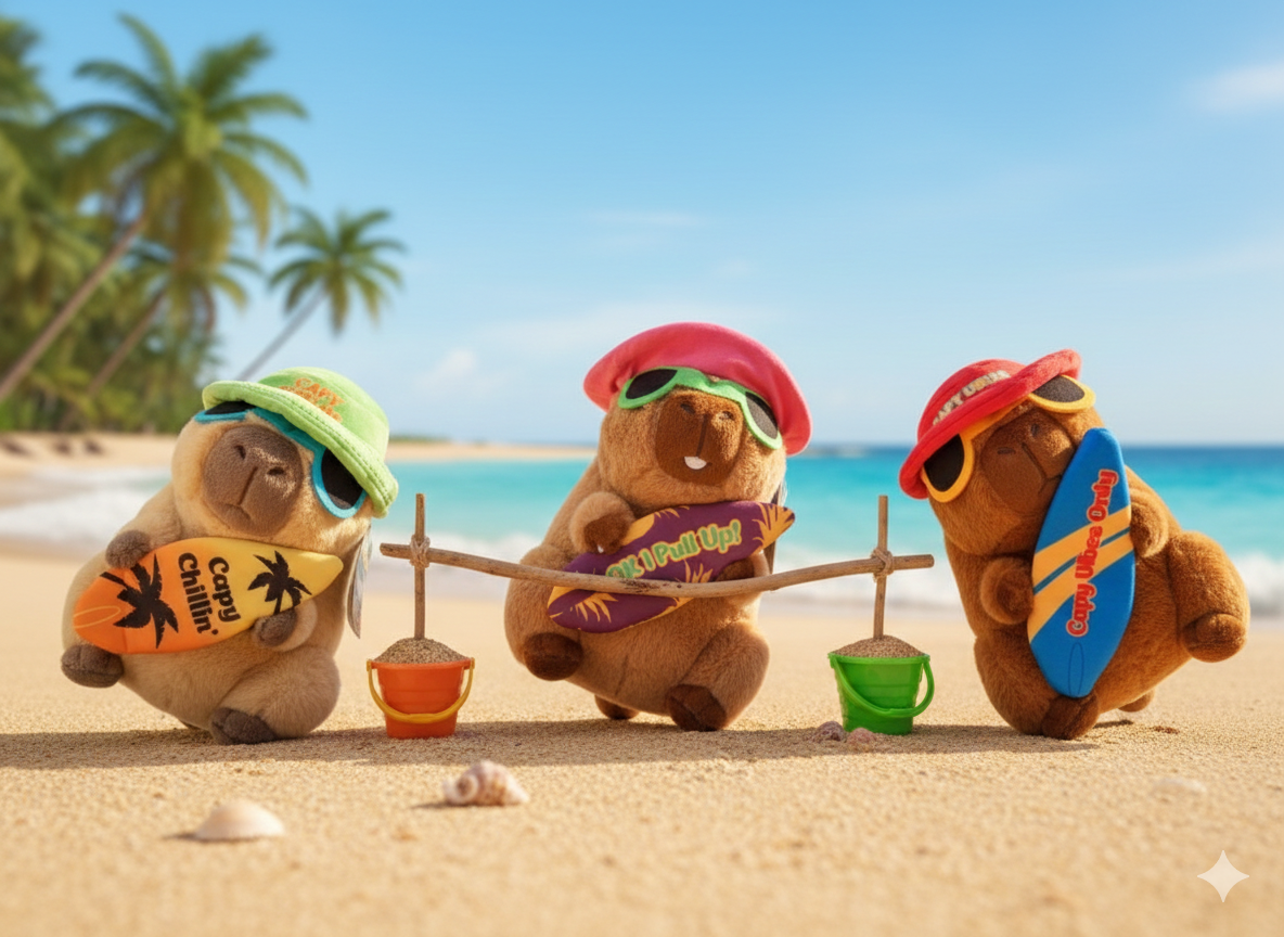 Plüsch Capybara mit Surfbrett – 25 cm - Landahl & Baumann Spielwaren