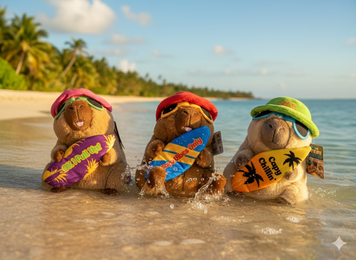 Plüsch Capybara mit Surfbrett – 25 cm - Landahl & Baumann Spielwaren