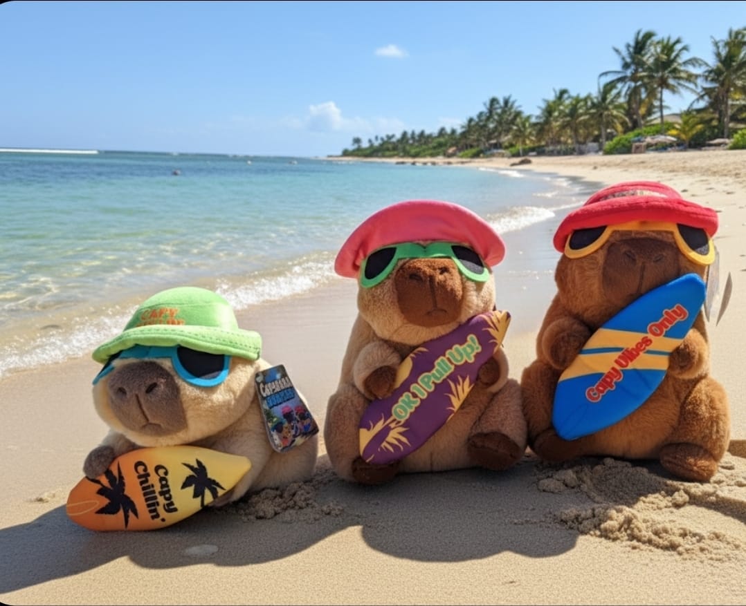 Plüsch Capybara mit Surfbrett – 25 cm - Landahl & Baumann Spielwaren