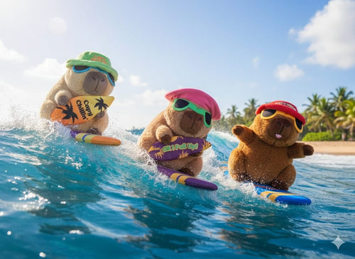 Plüsch Capybara mit Surfbrett – 25 cm - Landahl & Baumann Spielwaren